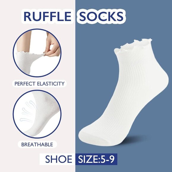 6 Pairs of Women, Cute Ruffle Ankle Socks - Picture 2 of 7